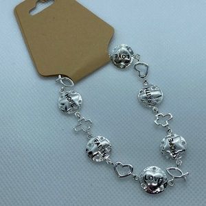Silver Faith, Hope, Love Bracelet.  7.5” long.